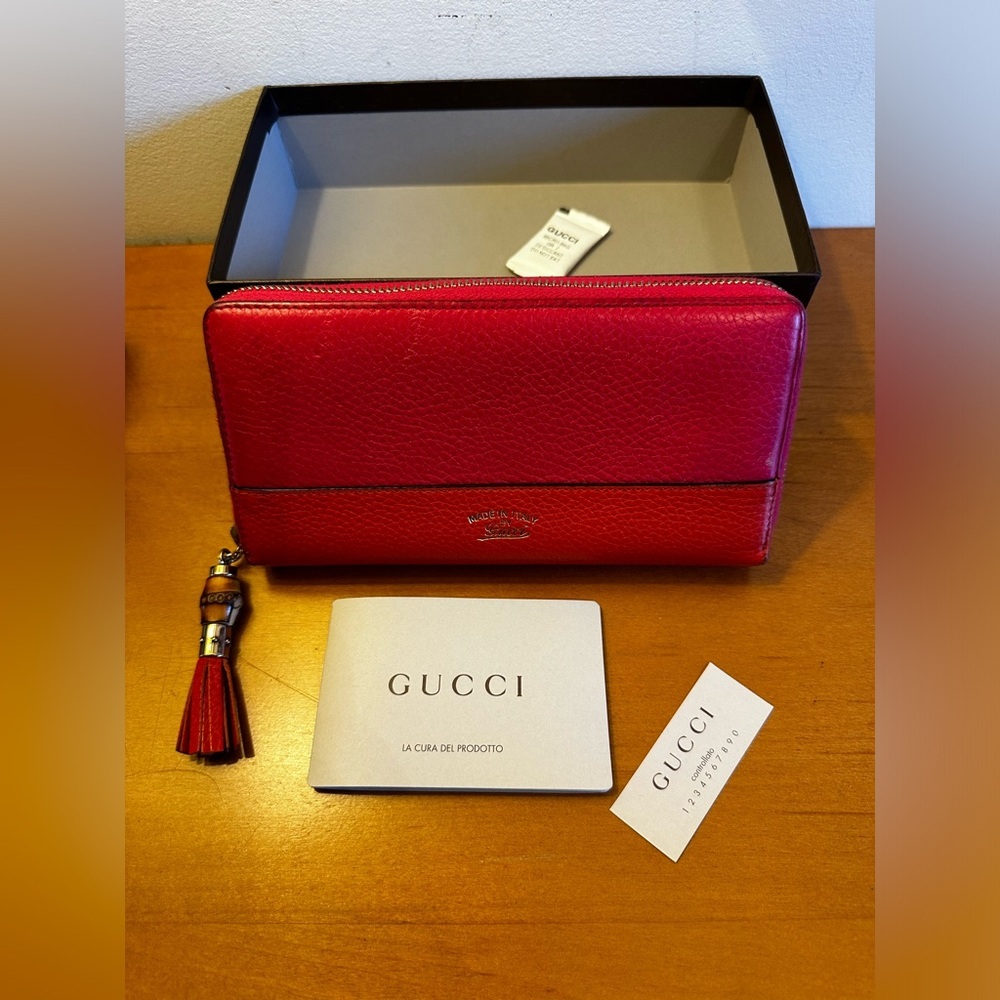 Gucci Orange/Pink Two-Tone Pebble Leather Zip Wallet w/ box. EUC. - Picture 4 of 14